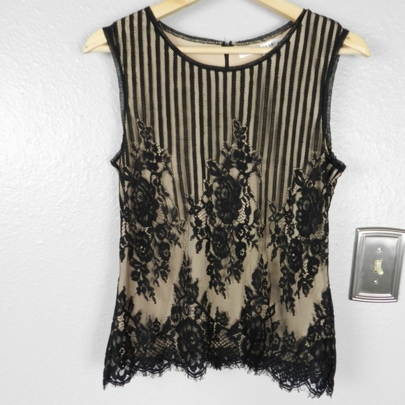 Max Studio Tops - Max Studio Black Lace Overlay Sleeveless Top Sz S